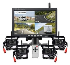 7" Quad-View Wireless Backup Camera System 4-Channel 1080p RV Truck Trailer Van
