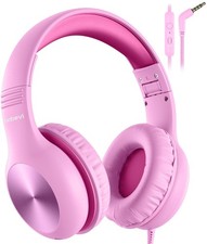 Pink Kids Headphones with Microphone Over-Ear with Sharing Function Wired