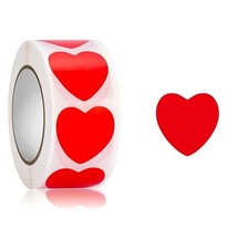 Valentine's Day Heart Tag Stickers 500Pcs per Roll, 1 Inch Sticky Red Heart
