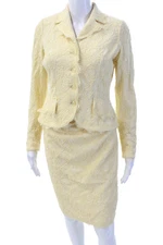 Rickie Freeman Teri Jon Womens Button Down Skirt Suit Yellow Cotton Blend Size 4