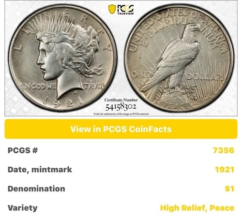 1921 PEACE DOLLAR HIGH RELIEF PCGS GENUINE CLEANED - AU DETAIL - FREE SHIPPING