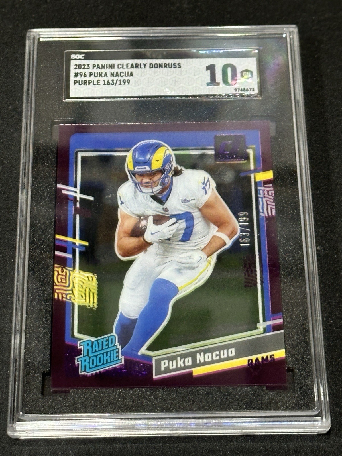 2023 PANINI CLEARLY DONRUSS PURPLE #96 PUKA NACUA ROOKIE RC 52/199 SGC 10