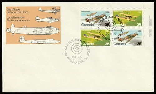 Canada #876a, Military Aircraft, UR PB, Official First Day Cover, FDC 1980