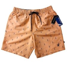 Nautica Swim Trunks Mens 2XL Quick Dry Anchor Print 8" Guava Punch Orange NEW