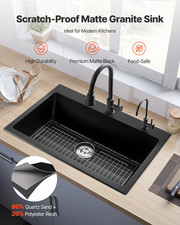 33" Black Granite Kitchen Sink Workstation Drop-In Single Bowl w/ Accessories