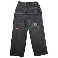 JNCO Jeans Embroidered Dragon Black Jeans 10" Wide Leg Y2K VTG Youth Size 16