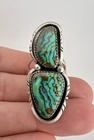 HUGE Vtg Navajo Sterling Silver Unusual Royston Turquoise Shadowbox Ring 1 7/8"