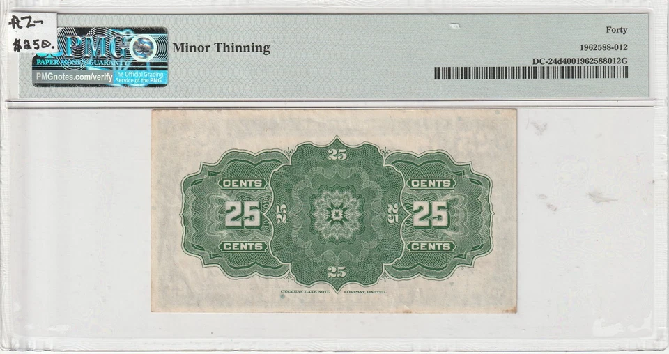 Canada 25 Cents Banknote 1923 Extremely Fine Grade-40-PMG DC#24-D - Image 2 of 2