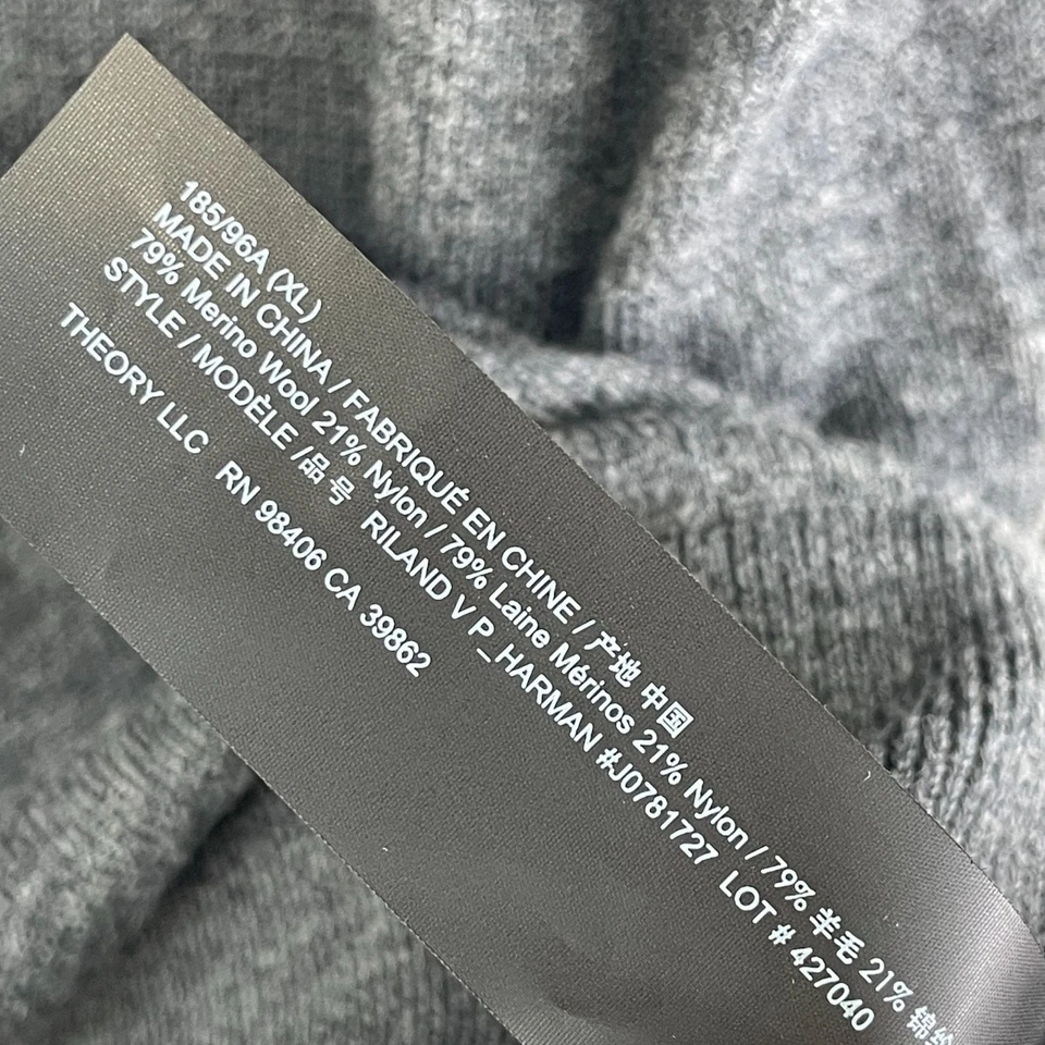 NUEVO Suéter Pullover Tejido Theory Para Hombres XL Gris Carbón Mezcla Lana Merino Cuello en V Foto 4 de 4