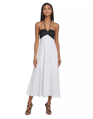 New White & Black Karl Lagerfeld Colorblocked Halter Lined Midi dress Size 6 - Picture 1 of 6