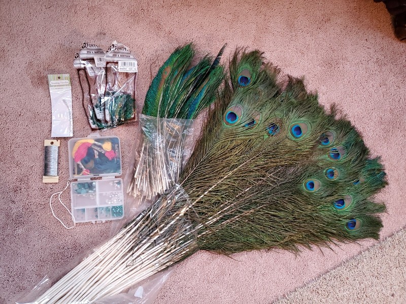 Peacock & Turquoise Feathers & Misc. Craft Supplies - 80+ in each feather group