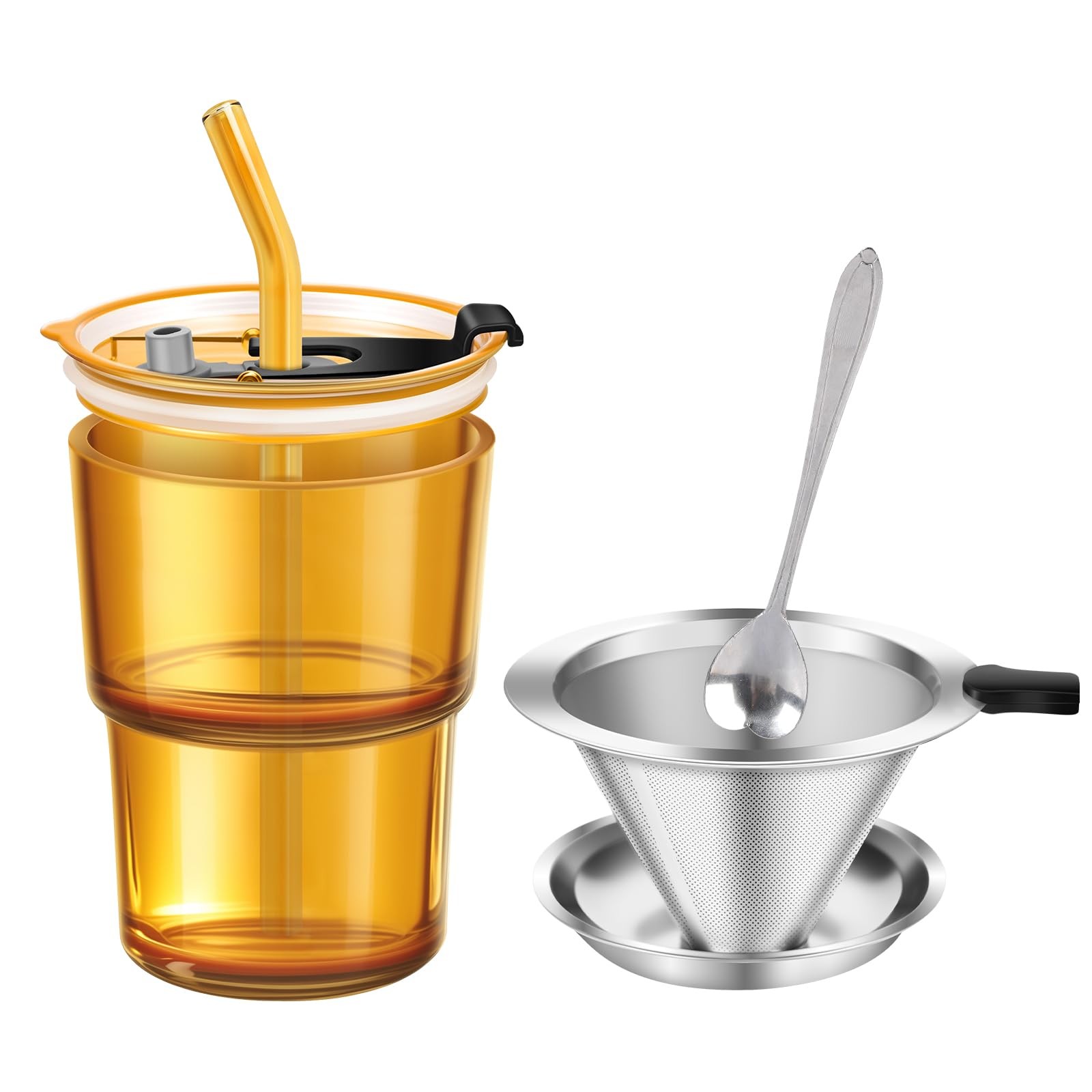 380ml Single-Serve Full Immersion Coffee Brewer, Thick Glass Brewing Cup with...