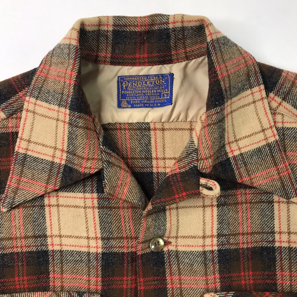 Vintage 50s 60s Pendleton Wool Loop Collar Board Shirt Plaid Flannel USA Men’s S - Image 3 of 4