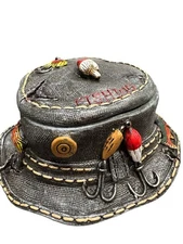 Hobby Lobby Resin Fishing Hat Table Decor Removable Lid Storage/ No Box