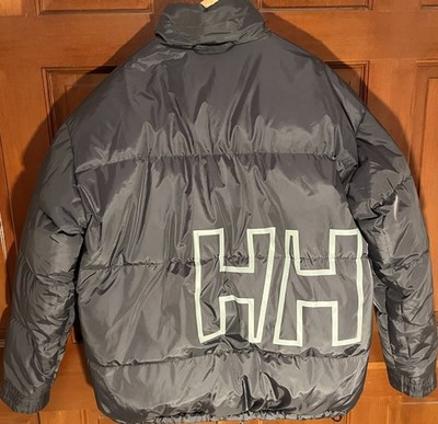 Helly Hansen Vintage Reversible Down Puffer Jacket Black Gray Large 