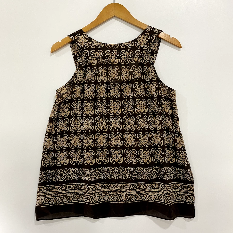 Camiseta sin mangas Coldwater Creek Shell para mujer pequeña marrón geométrica mezcla de seda 6-8 Foto 3 de 4