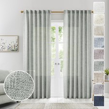 MEETBILY Grey Green Linen Curtains, 96 Inches Long, 2 Panels - Natural Linen ...