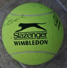 Chris Evert & Stefan Edberg Signed 9? Large Wimbledon Slazenger Tennis Ball COA 