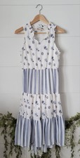 Pippa Julie Floral Tiered Crepe Midi Dress Sz 15/16 VGUC White Blue