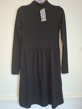 Boohoo Black Ribbed High Neck Long Sleeve A-Line Knee Length Dress UK 10
