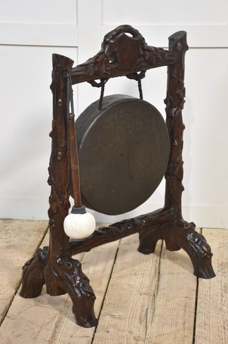 Carved Oak Framed Dinner Gong | Naturalistic Branch Design | Late 19th Century