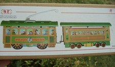 Christmas Trolley Train Green Set with Key / Box MS515 Tram  Wagon Tin Toy