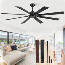 Ceiling Fan Without Light 72in Remote Control 8Blade DC Reversible Outdoor Black