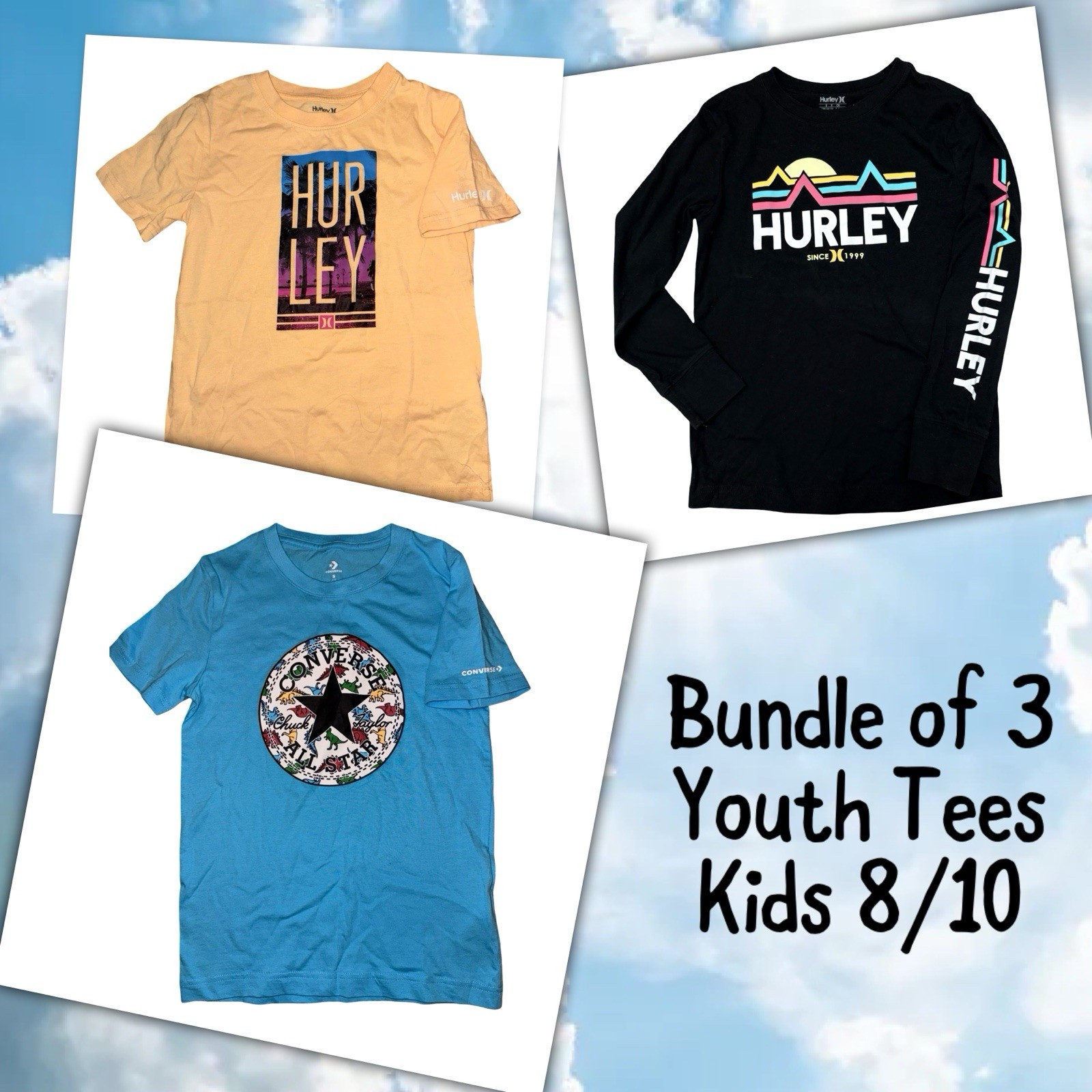 Hurley Converse Youth Boys Graphic Tees Size 8/10 Bundle Of 3-image