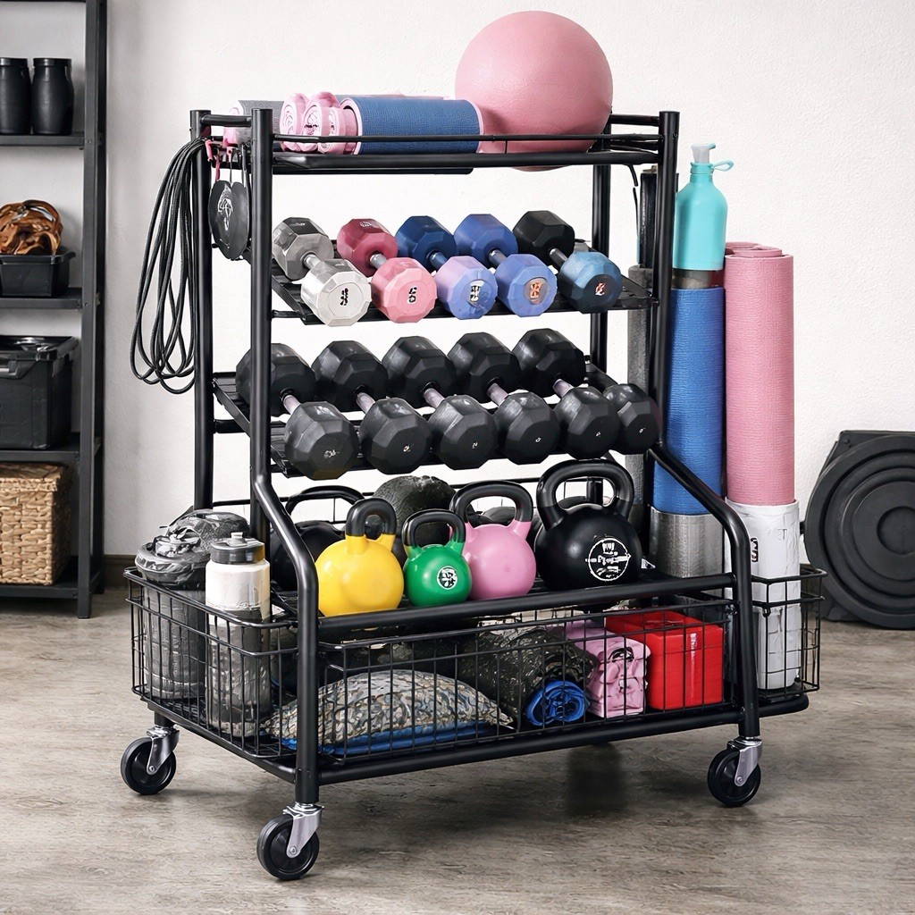 Hantelständer Rack Fitness Regal Kurzhantel Kettlebell Ablage mit Rollen