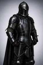 Traje de armadura de caballero Barbuta negro portátil | Acero calibre 18, disfraz de cosplay LARP