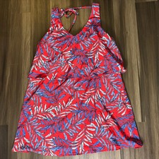 Roz & Ali Plus Size 24 Dress Red Blue Tropical Print Sleeveless Pockets V-Neck
