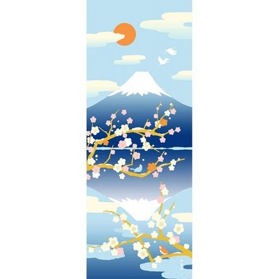 Hamamon-sama Picture Tenugui Upside Down Fuji Blue