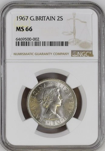 1967 Great Britain Florin NGC MS 66 TOP POP (3/0) Elizabeth II 2 Shillings