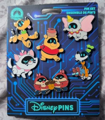 Disney Trading Robot Characters 6 Pin Pins Set Goofy Pluto Chip Dale Pooh New!!!