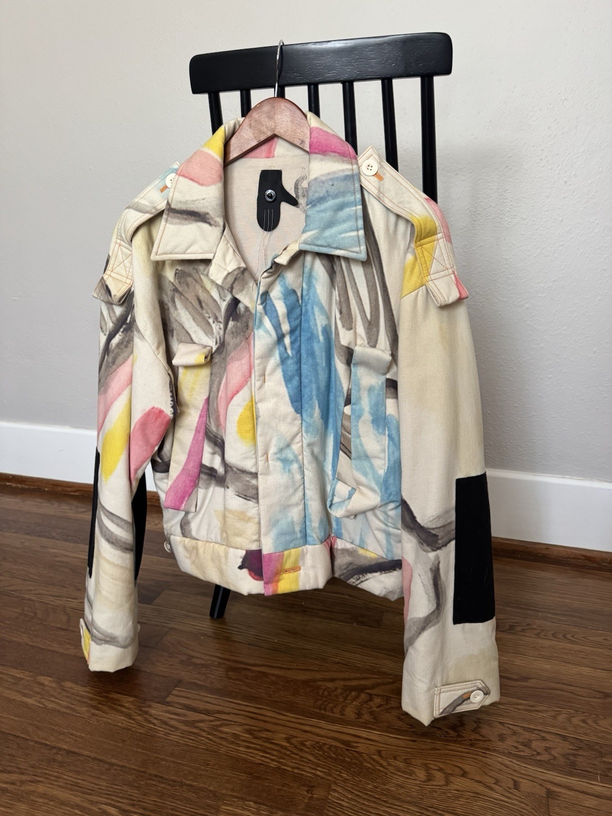 Multicolor Abstract Bomber Jacket with Button, Ep… - image 1