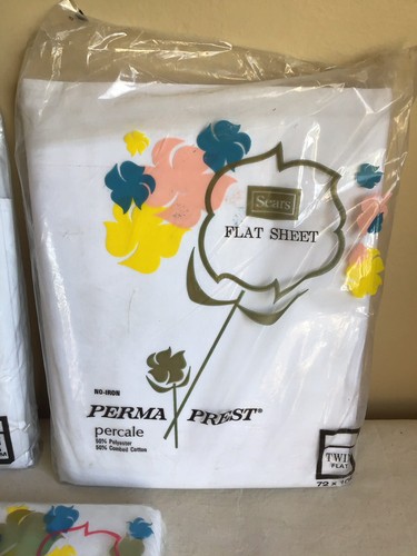 Vintage NOS 3 Piece Sears Roebucks And Co. Twin No Iron Perma Prest Sheet Set - Picture 3 of 6