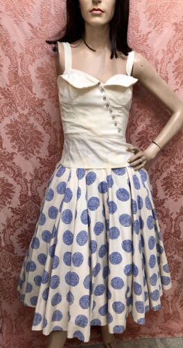 VTG 1950s SUMMERTIME Sock Hop *SILK DUPIONI Atomic Print CIRCLE SKIRT & BUSTIER - Picture 2 of 15
