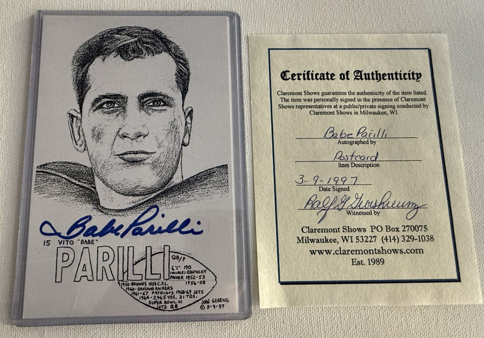 signed-green-bay-packers-babe-parilli-quarterback-post-card-coa-ebay