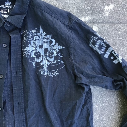 Vintage Helix Button Down Graphic Grunge Shirt Men Large Black Cross - Picture 5 of 12