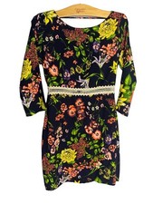 Sage Dress Small S Floral Long Sleeve Low Back Spring Easter Floral Navy Blue