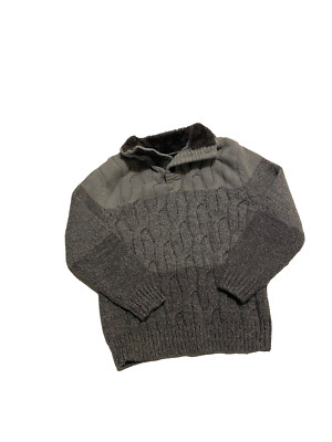 commerce boys 6 pullover cable knit sweater 1/4 button placket faux fur collar