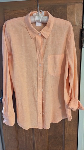 NEW GAP Linen/Cotton Button Down Long Sleeve Women's Shirt, L, Tangerine w/ tags