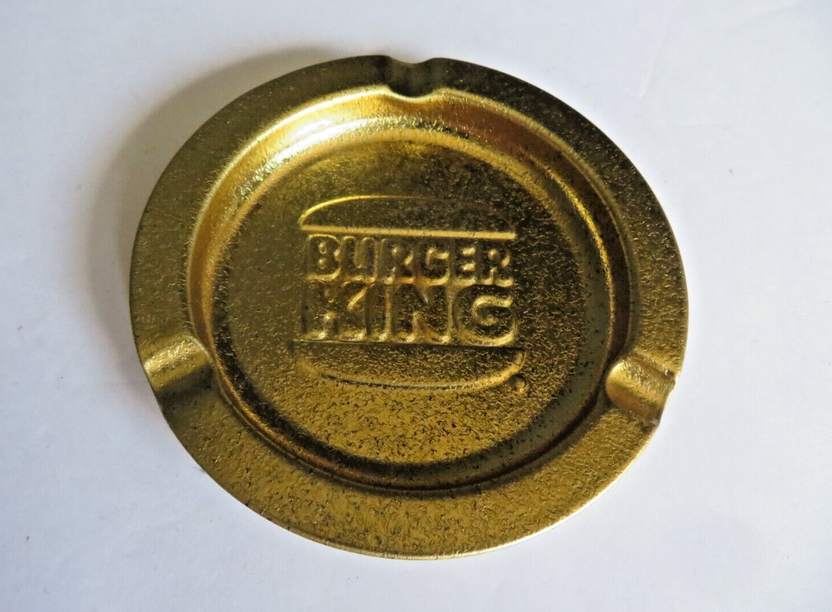 VINTAGE Burger King® Metal Ashtray Antique Gold Fast Food 