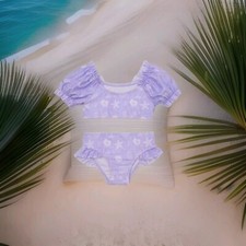 Wonder Nation Toddler Girl Purple Puff Sleeve Bikini W/UPF 50 Size 12M NEW