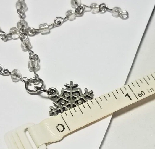 Vtg Silver Tone Metal Dangle Snowflake Clear Beads Hair Chain Headpiece Cap Boho Foto 3 de 4