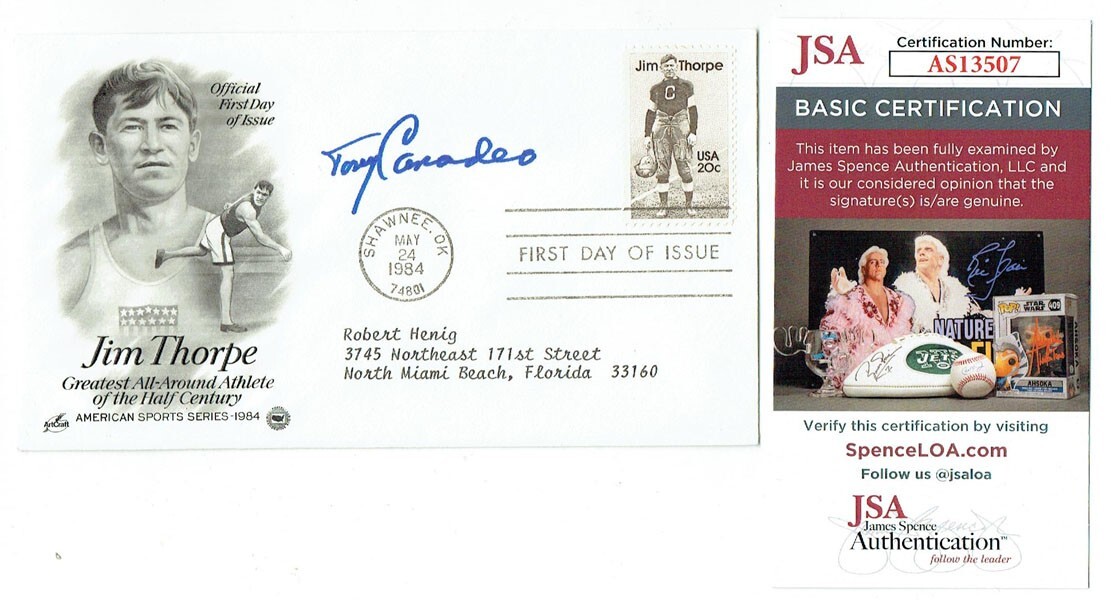 Tony Canadeo JSA Signed FDC Envelope Cachet NFL HOF Auto Died 2003 