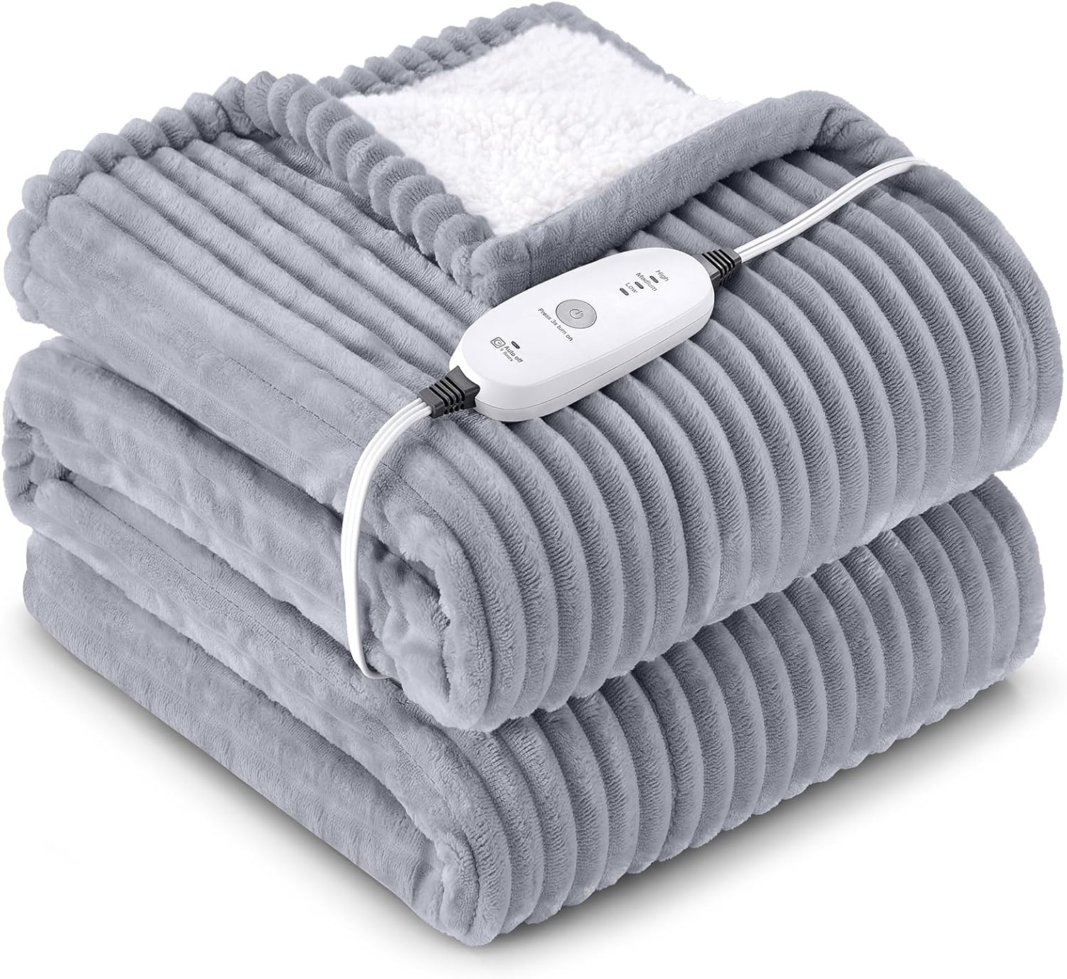 50x60 Electric Heated Throw Blanket - Soft Flannel Sherpa with 3 Heat Settings