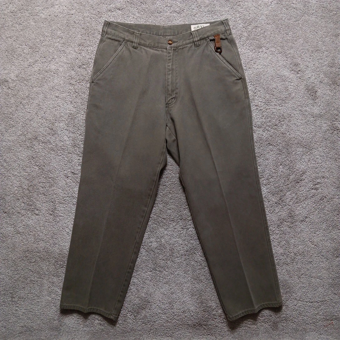 VTG Orvis Zambezi Pants Men 34x29 Green Field Leather Trim Chain Attachment READ