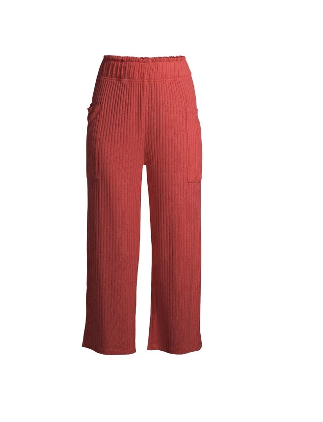 Secret Treasure Red Wide Leg Capri Elasticized Waistband Ribbed