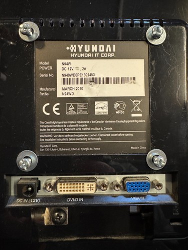 Monitore Hyundai N94W Monitor VGA DVI 19Zoll Widescreen Leicht und Kompakt VESA - Bild 3 von 3